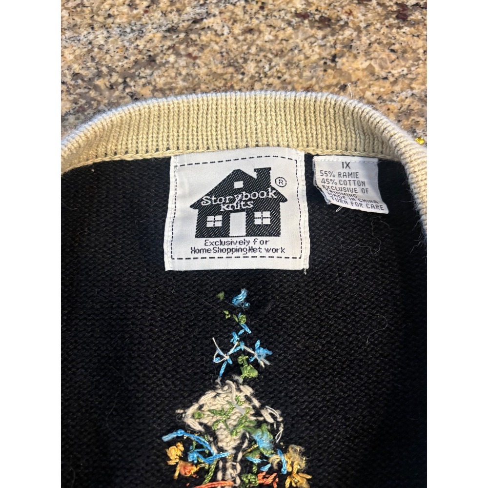 Vtg Storybook Knits 1X Black Elephant Sequin Embellished Button Cardigan Sweater - Picture 5 of 13